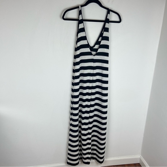 Zara Sleeveless V-Neck Long Striped Slip Dress White/Black Women's Size M - Picture 3 of 5